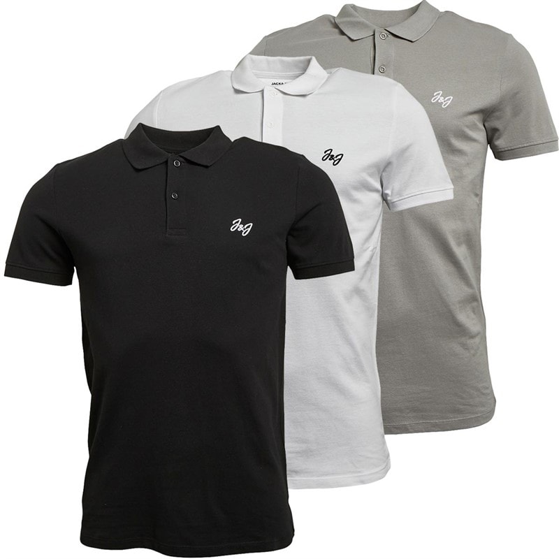 JACK & JONES Heren Marley Polo's Drie Pack Wit/Zwart/Grijs - Afbeelding 1