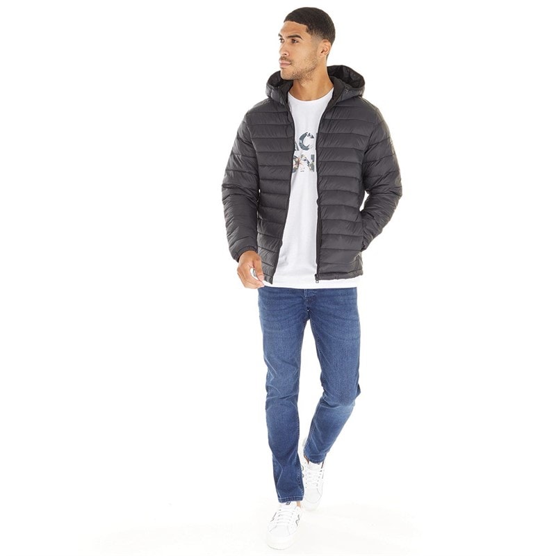 JACK & JONES Heren Wayne Hoodie Puffer Jacke Schwarz - Afbeelding 4