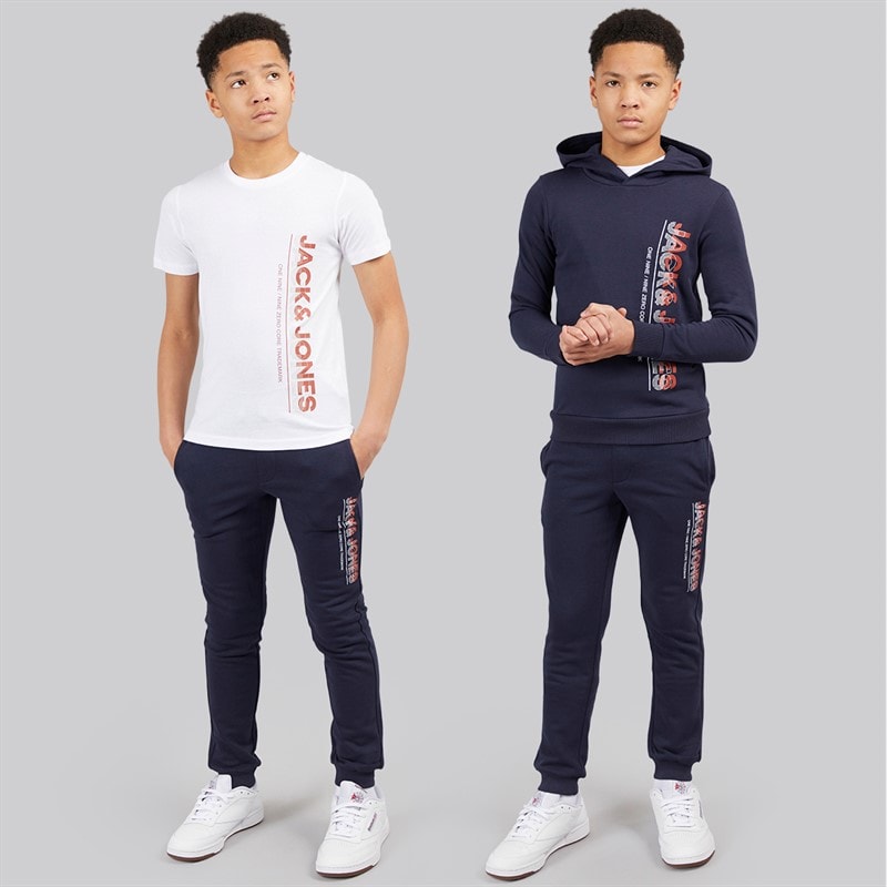 JACK & JONES Junior Jwhnew Structuur Drie Delen Trainingspak En T-shirt Set Navy Blazer