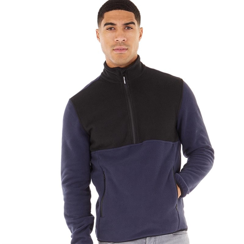 JACK & JONES Heren Fleece-Jacke mit Halbreißverschluss in Marineblau