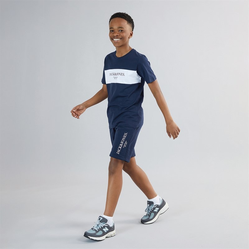 JACK & JONES Jongens Chester T-shirt En Shorts Set Navy Blazer/Wit - Afbeelding 3