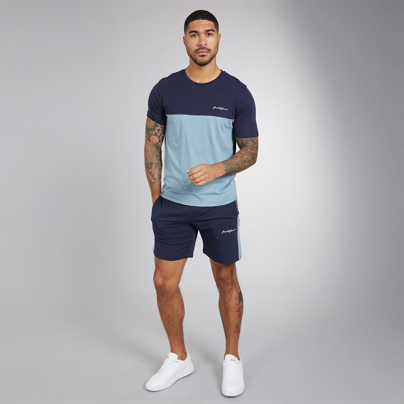 JACK & JONES Herren Trip T Shirt Und Shorts Set Navy Blazer - Bild 4