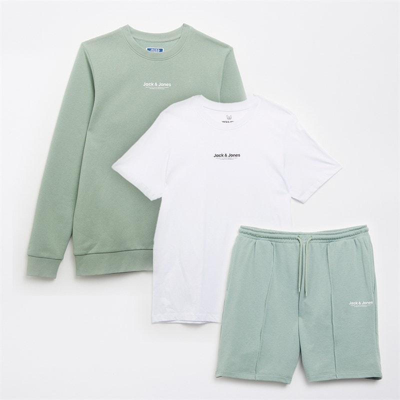 JACK & JONES Jongens Vesterbr Sweatshirt T-shirt en Shorts Co-ord Set IJsberg Groen