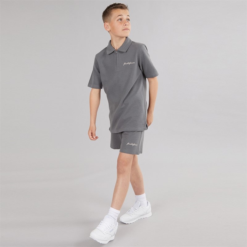 JACK & JONES Jongens Basis Rits Polo En Shorts Co Ord Set Castlerock - Afbeelding 4