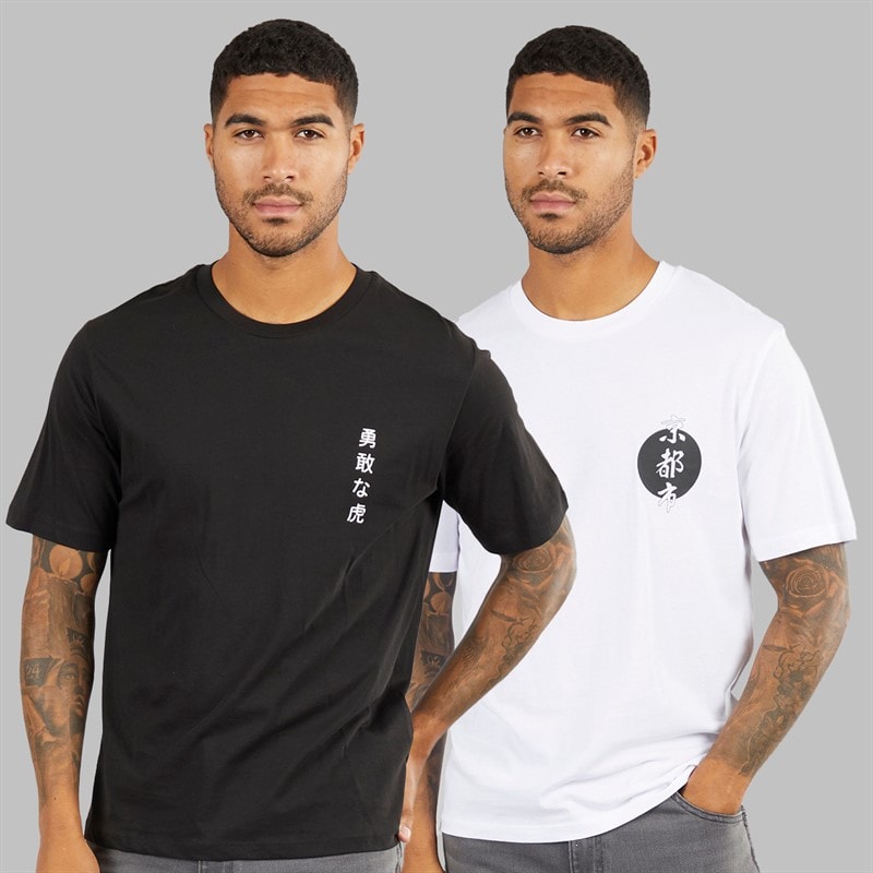 JACK & JONES T-shirts Homme coupe décontractée imprimé dos Pacquet Double Noir/blanc - Image 2