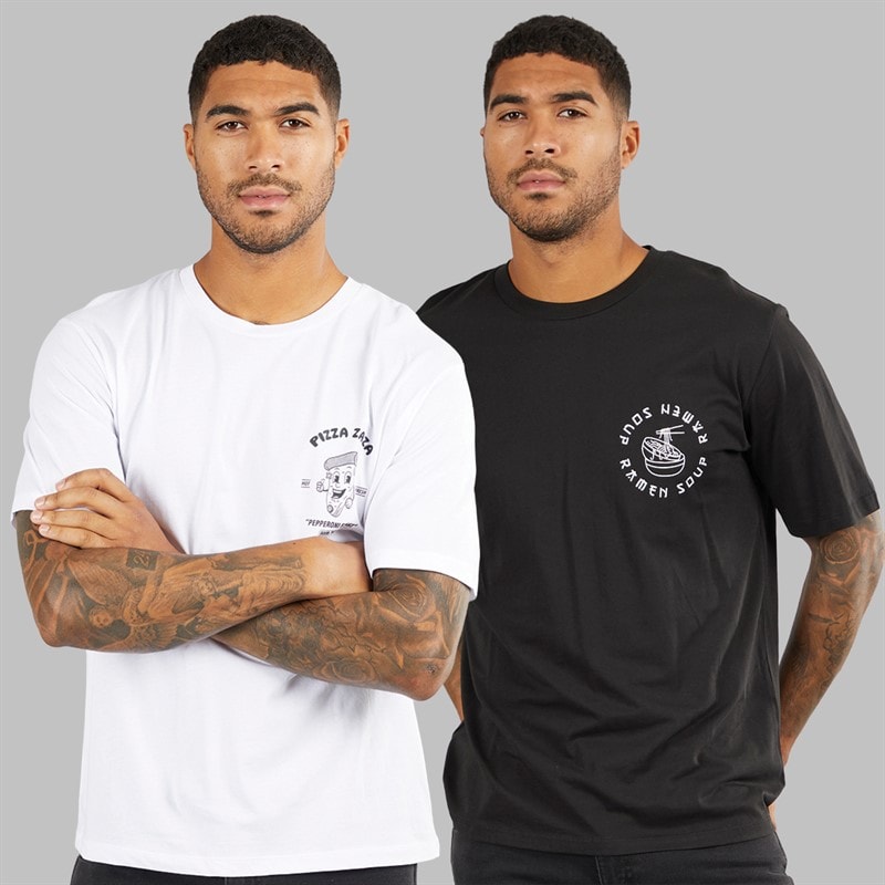 JACK & JONES Heren Relaxed Fit Rug Print Set van 2 T-Shirts Zwart / Wit - Afbeelding 2