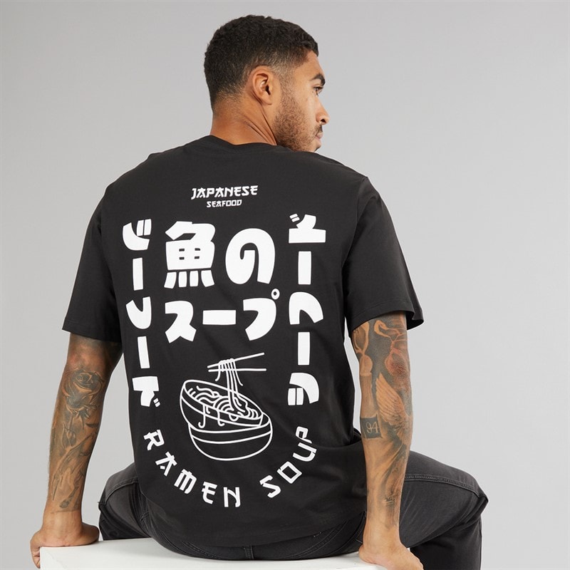 JACK & JONES Heren Relaxed Fit Rug Print Set van 2 T-Shirts Zwart / Wit - Afbeelding 3