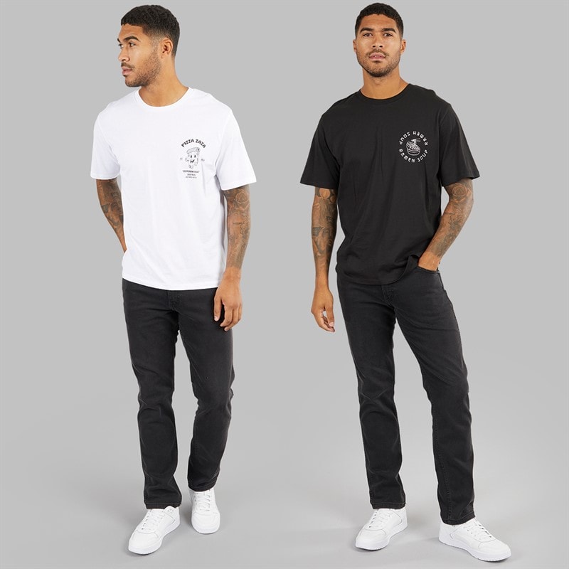 JACK & JONES Heren Relaxed Fit Rug Print Set van 2 T-Shirts Zwart / Wit - Afbeelding 4