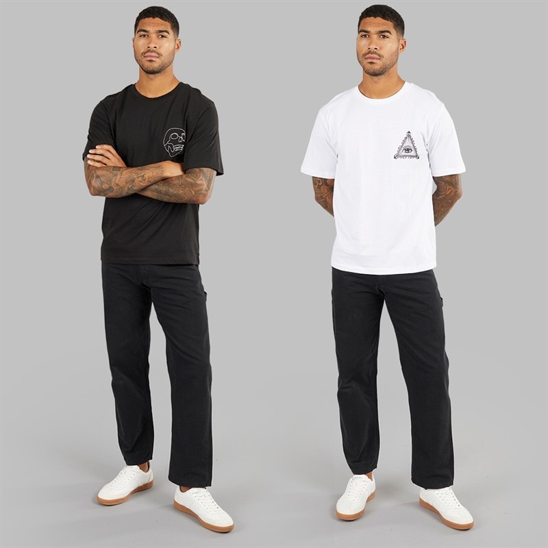 JACK & JONES Heren Relaxte Pasvorm Rugprint Twee Pak T-shirts Zwart / Wit - Afbeelding 3
