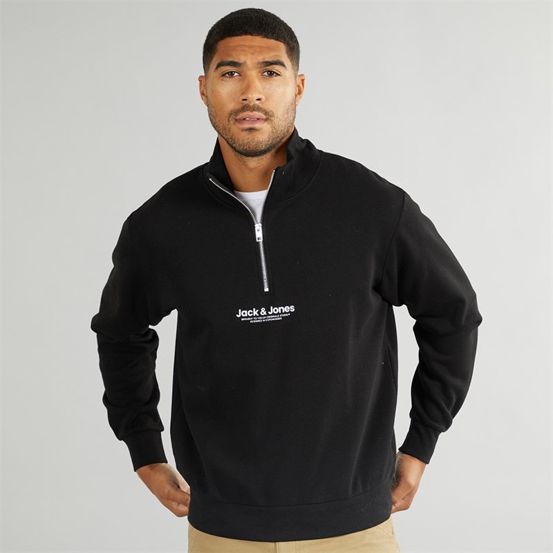 JACK & JONES Heren Vesterbro 1 / 4 Rits Sweatshirt Zwart / Wit
