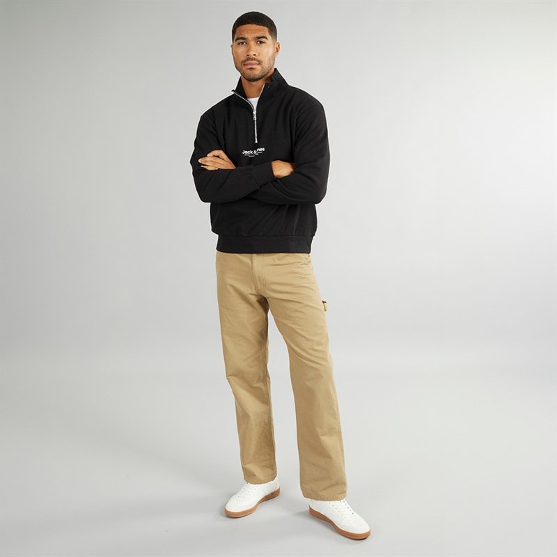 JACK & JONES Heren Vesterbro 1 / 4 Rits Sweatshirt Zwart / Wit - Afbeelding 3