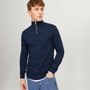 JACK & JONES Heren Emil Knit 1 / 2 Rits Trui Navy