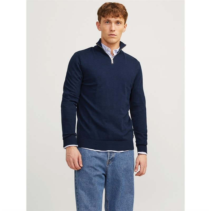 JACK & JONES Heren Emil Knit 1 / 2 Rits Trui Navy - Afbeelding 3