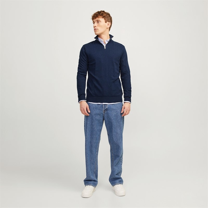 JACK & JONES Heren Emil Knit 1 / 2 Rits Trui Navy - Afbeelding 4