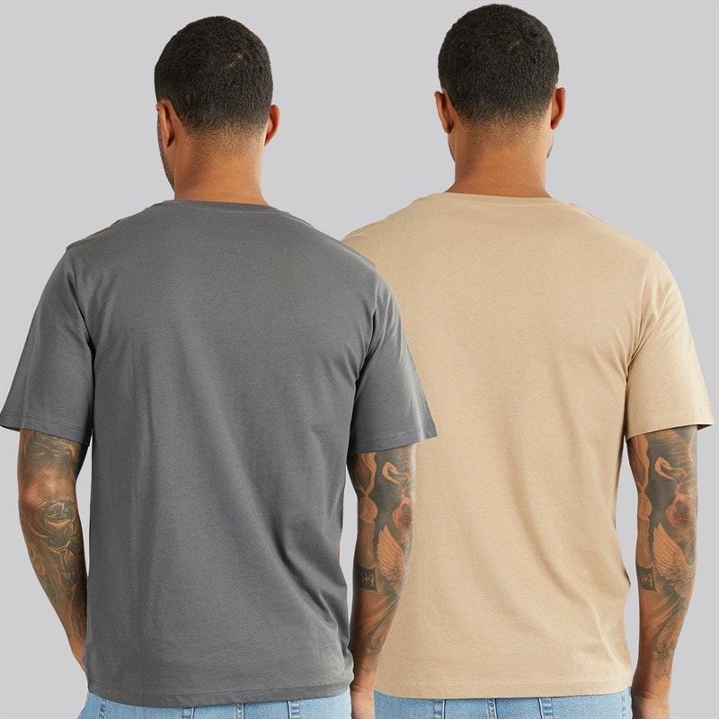 JACK & JONES Heren Cover Mountain Twee Pak T-Shirts Asphalt / Silver Mink - Afbeelding 2