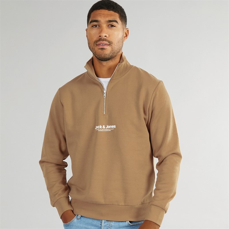 JACK & JONES Heren Vesterbro 1/4 Rits Sweatshirt Zilveren Nerts / Wit