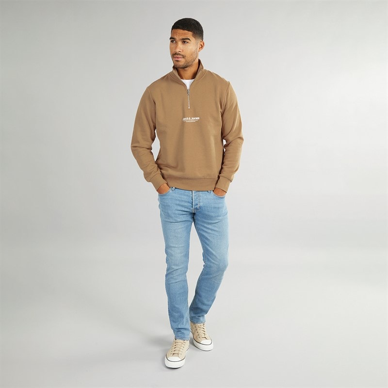JACK & JONES Heren Vesterbro 1/4 Rits Sweatshirt Zilveren Nerts / Wit - Afbeelding 3