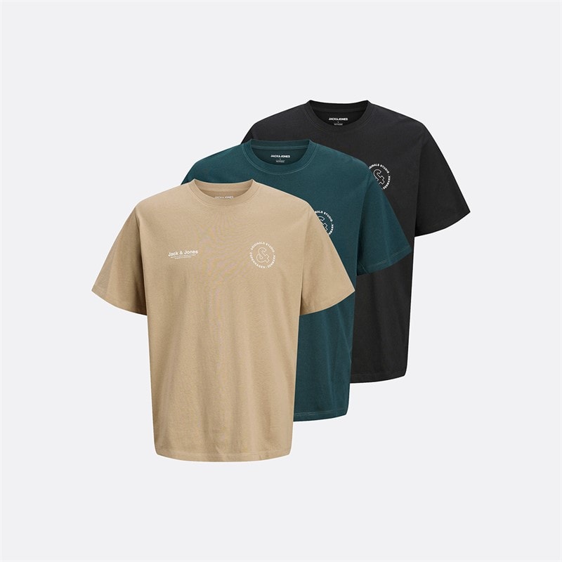 JACK & JONES Heren Vesterbro Sport Drie Pak Ontspannen Pasvorm T-Shirts Insignia Blue / Silver Sage / Magical Forest