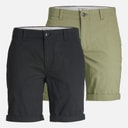JACK & JONES Heren JJ Dave Set van 2 Chino Shorts Zwart / Diep Lichen Groen