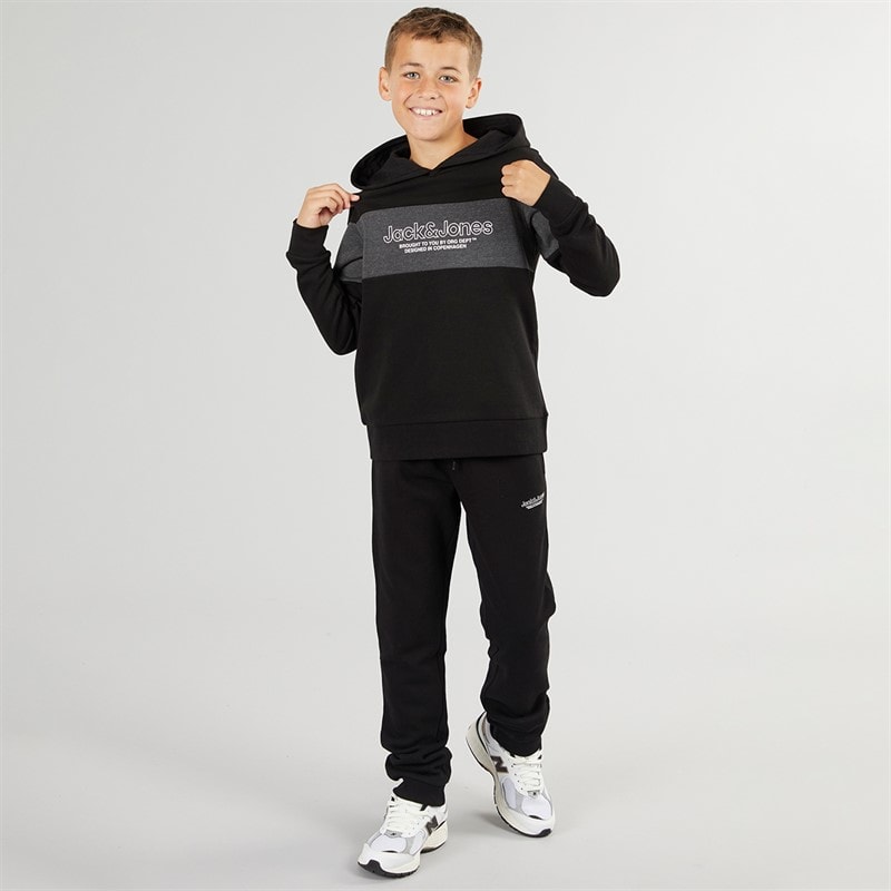 JACK & JONES Junge Lakewood Hoodie und Jogginghose Trainingsanzug Schwarz/Dunkelgrau Melange Panel - Bild 3