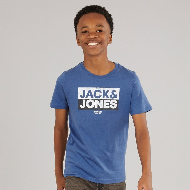 JACK & JONES Jongens Atfal Drie Pak T-shirts Kobalt Blauw / Wit / Marine Print - Afbeelding 2