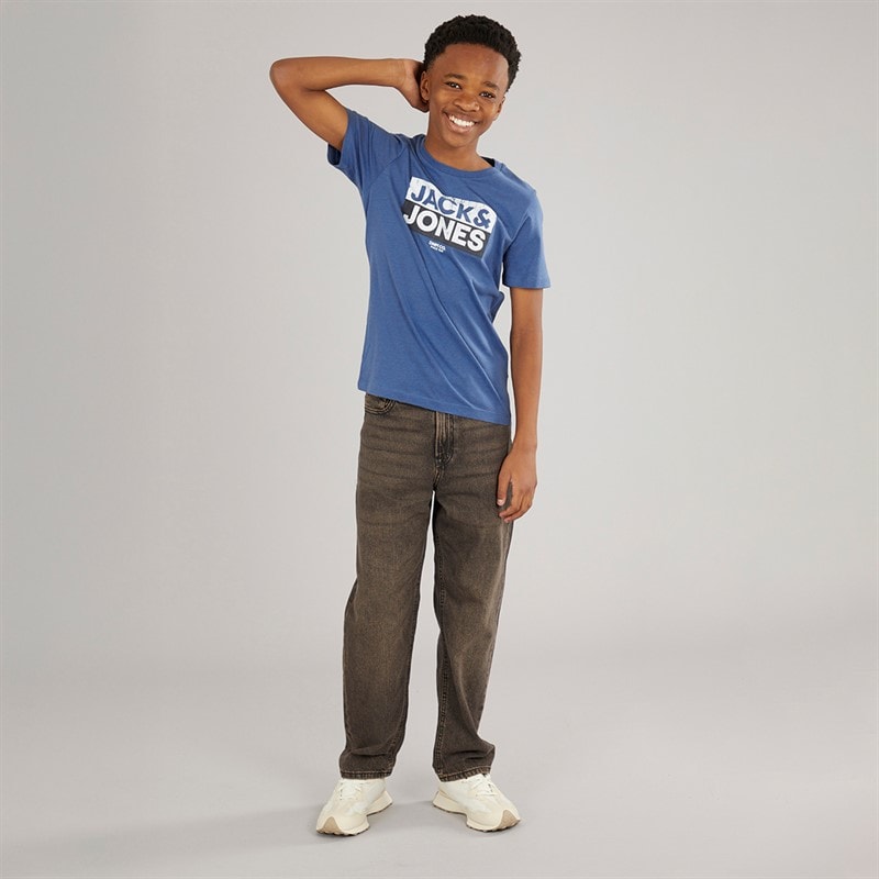 JACK & JONES Jongens Atfal Drie Pak T-shirts Kobalt Blauw / Wit / Marine Print - Afbeelding 4