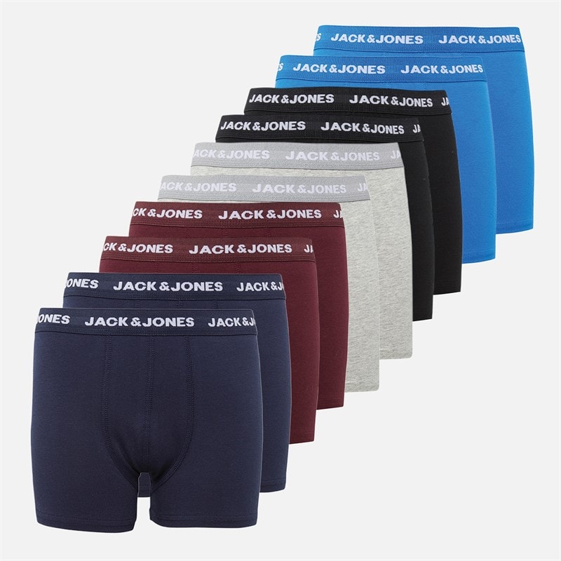 JACK & JONES Jongens Tien Pack Boxer Broekjes Zwart/Navy/Licht Grijs Melange/ Port/Kobalt Blauw Zwart/Navy/Lmg/ Port/Cobalt Blue - Afbeelding 1