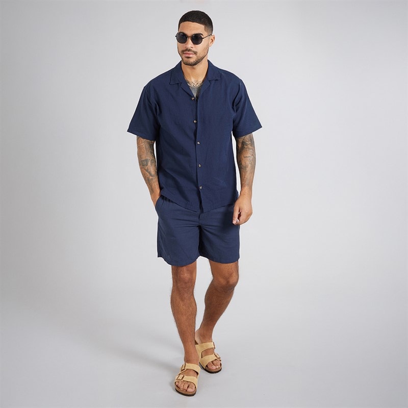 JACK & JONES Heren Zomer Resort Kort Ruit Shirt Navy Blazer - Afbeelding 3