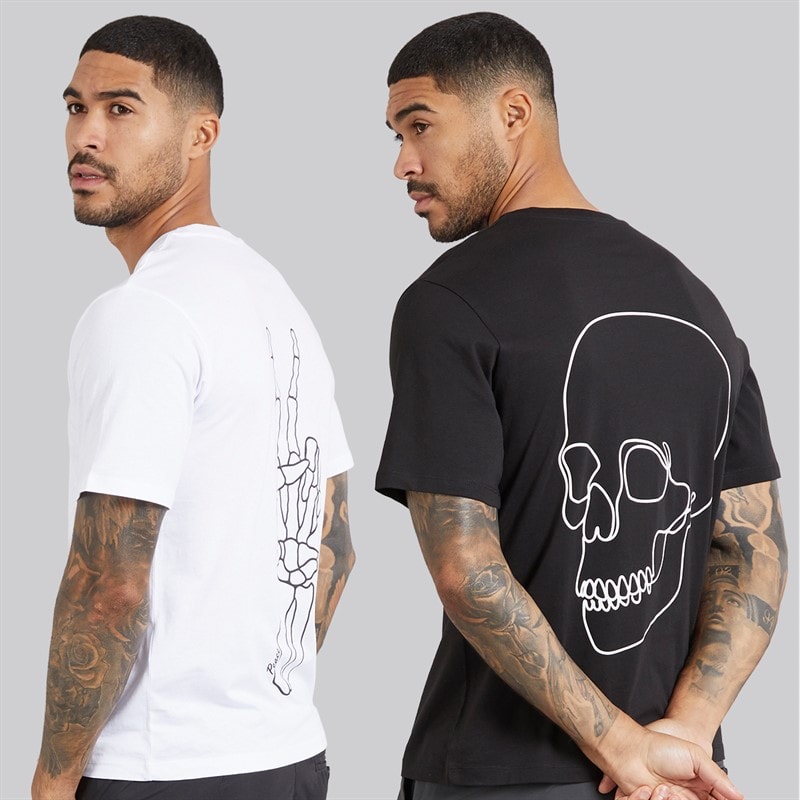 JACK & JONES Heren Egon Print Set van 2 T Shirts Zwart/Wit