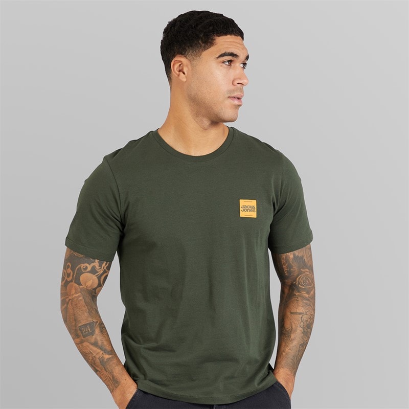 JACK & JONES Heren Brandy Vijf Pack T-shirts Zwart/Wit/Duffle Bag/Navy Blazer/Glazier Grey - Afbeelding 2