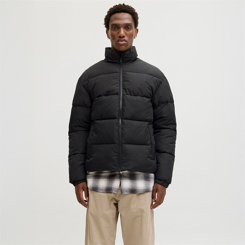 JACK & JONES Heren Maze Puffer Kraag Jas Zwart - Afbeelding 1