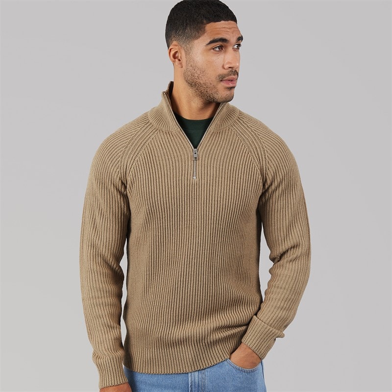 JACK & JONES Herren Pullover mit Zopfmuster und 1/2 Reißverschluss Crockery - Bild 1