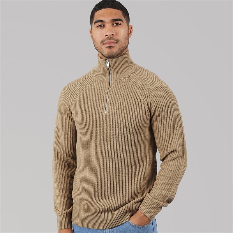JACK & JONES Herren Pullover mit Zopfmuster und 1/2 Reißverschluss Crockery - Bild 3