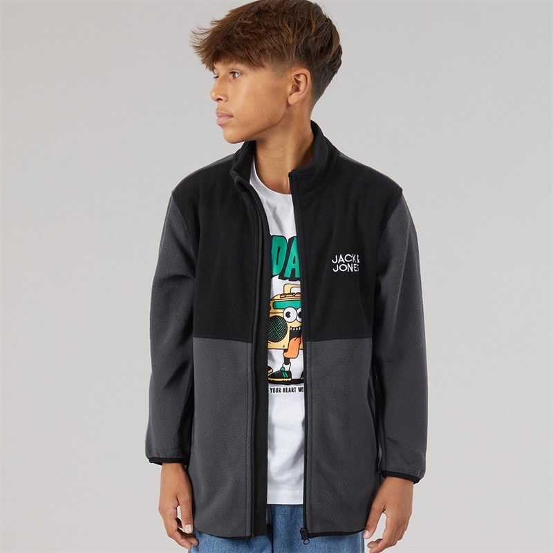 JACK & JONES Jongens Vlam Volledige Rits Fleece Asphalt Blocking - Afbeelding 1