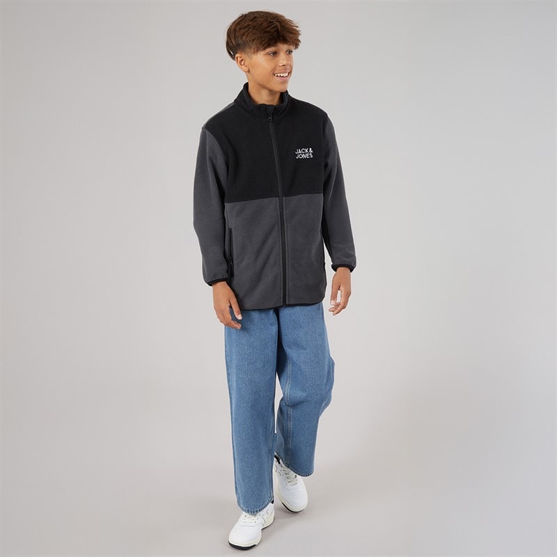 JACK & JONES Jongens Vlam Volledige Rits Fleece Asphalt Blocking - Afbeelding 3