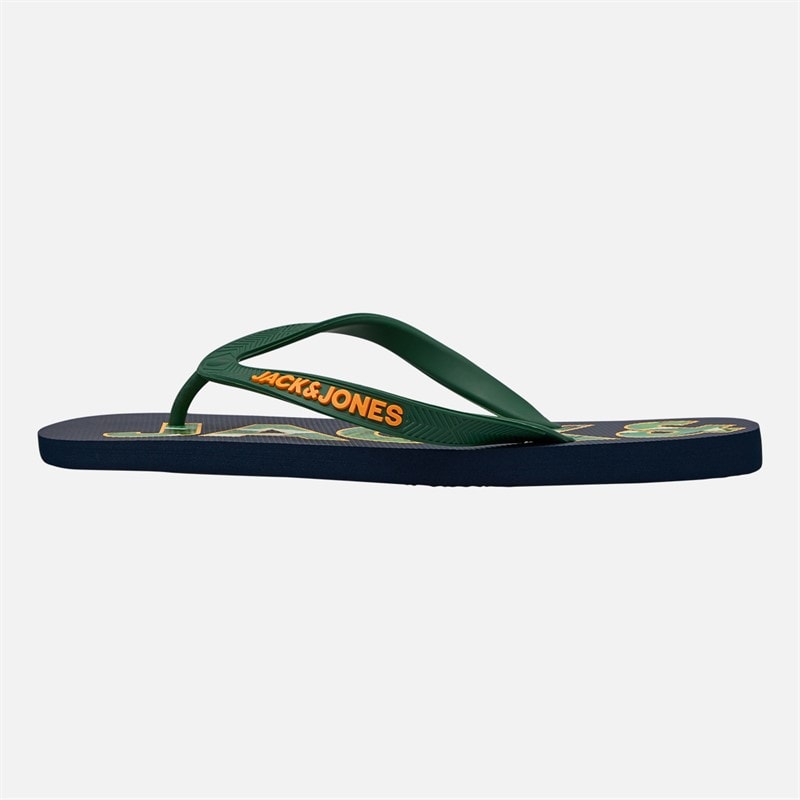 JACK & JONES Heren palmprint logo slippers Navy Blazer/Verdant Green - Afbeelding 2