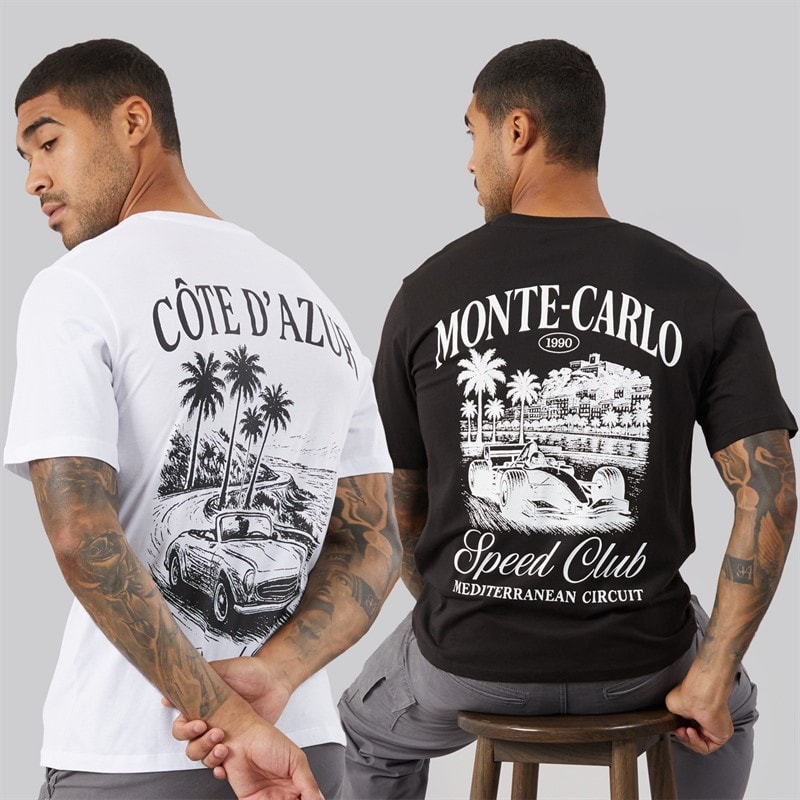 JACK & JONES Heren Carlo Print Set van 2 T-Shirts /Zwart Wit - Afbeelding 1