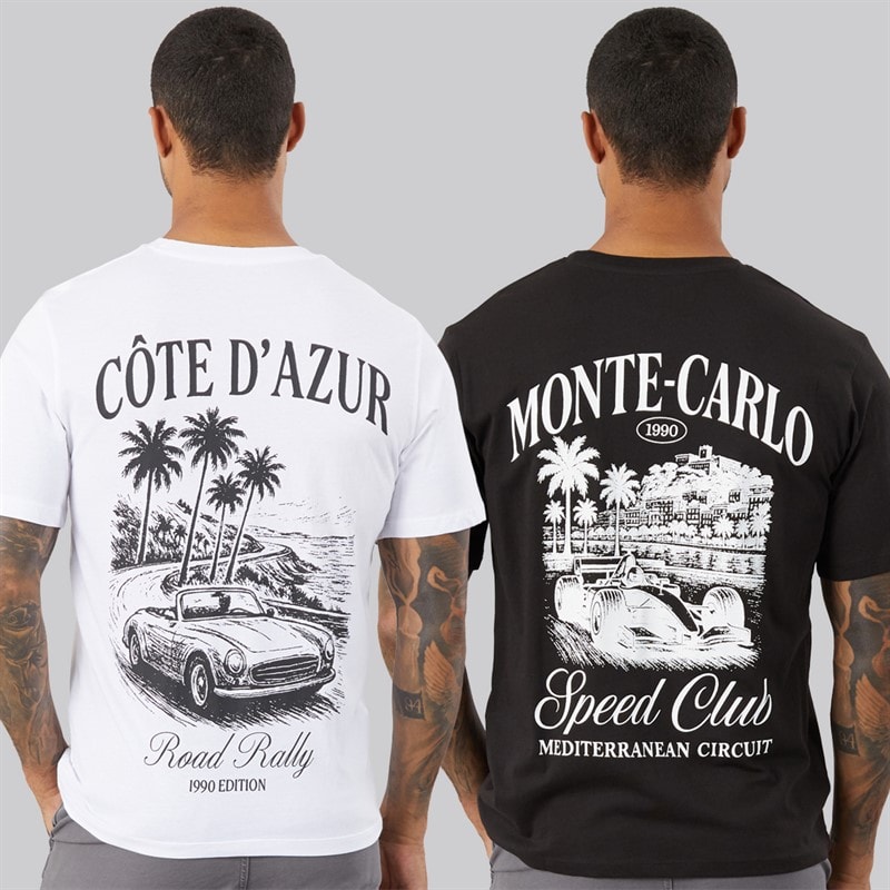 JACK & JONES Heren Carlo Print Set van 2 T-Shirts /Zwart Wit - Afbeelding 3