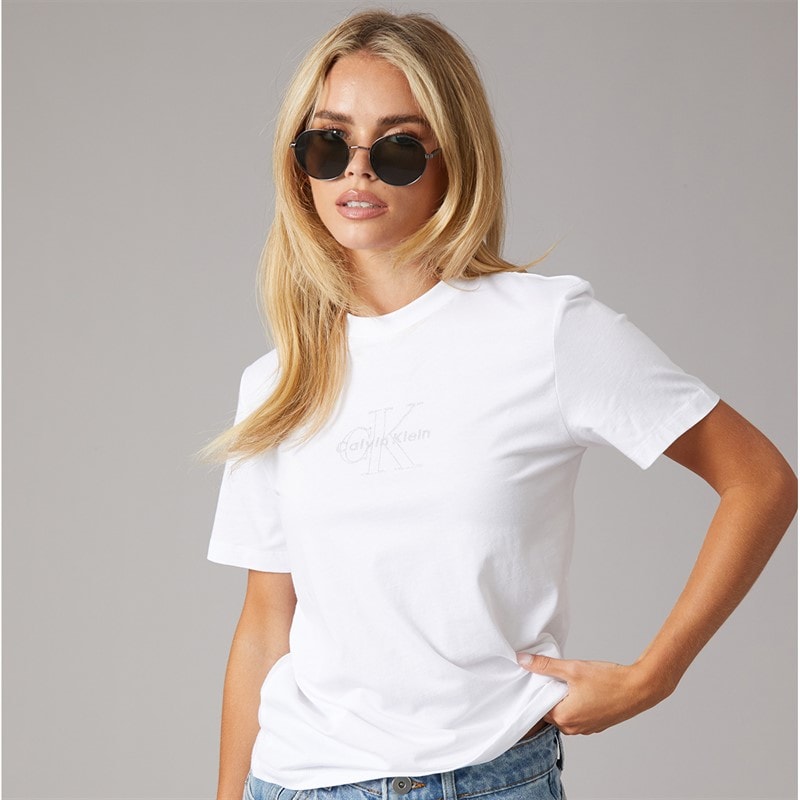 Calvin Klein Jeans Damen Klassisches Monologo T-Shirt Bright White