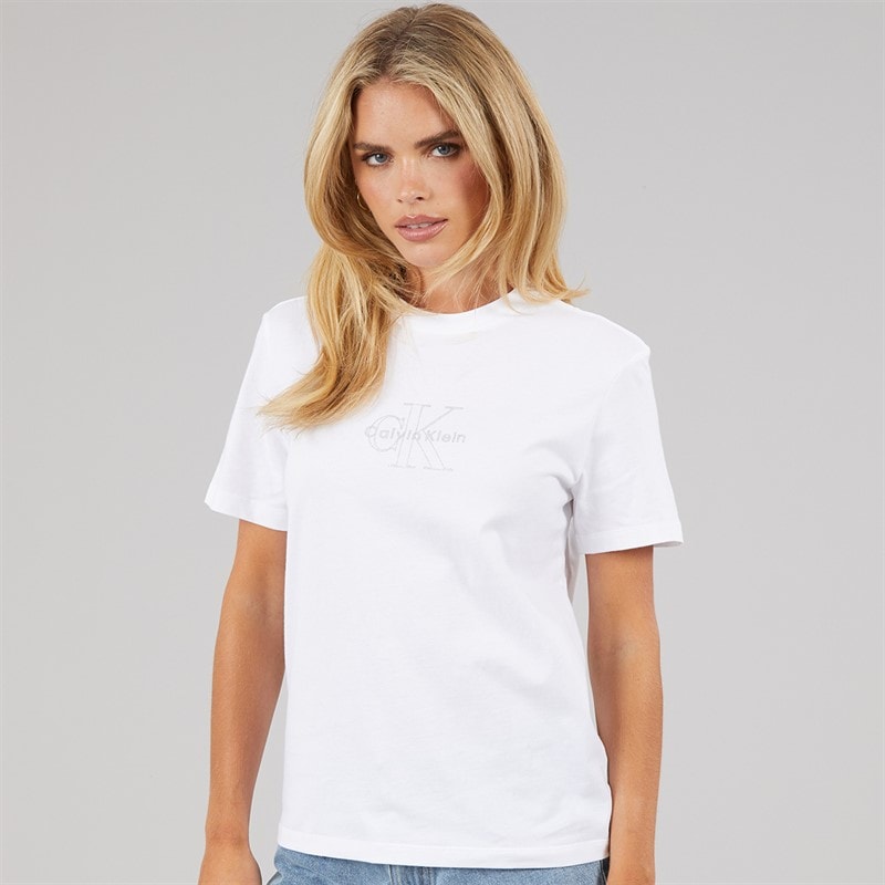 Calvin Klein Jeans Dames Clasic Monologo T-shirt Bright White - Afbeelding 3