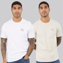 Calvin Klein Jeans T-shirts classiques Homme - Pacquet Double Bright White/Oatmeal