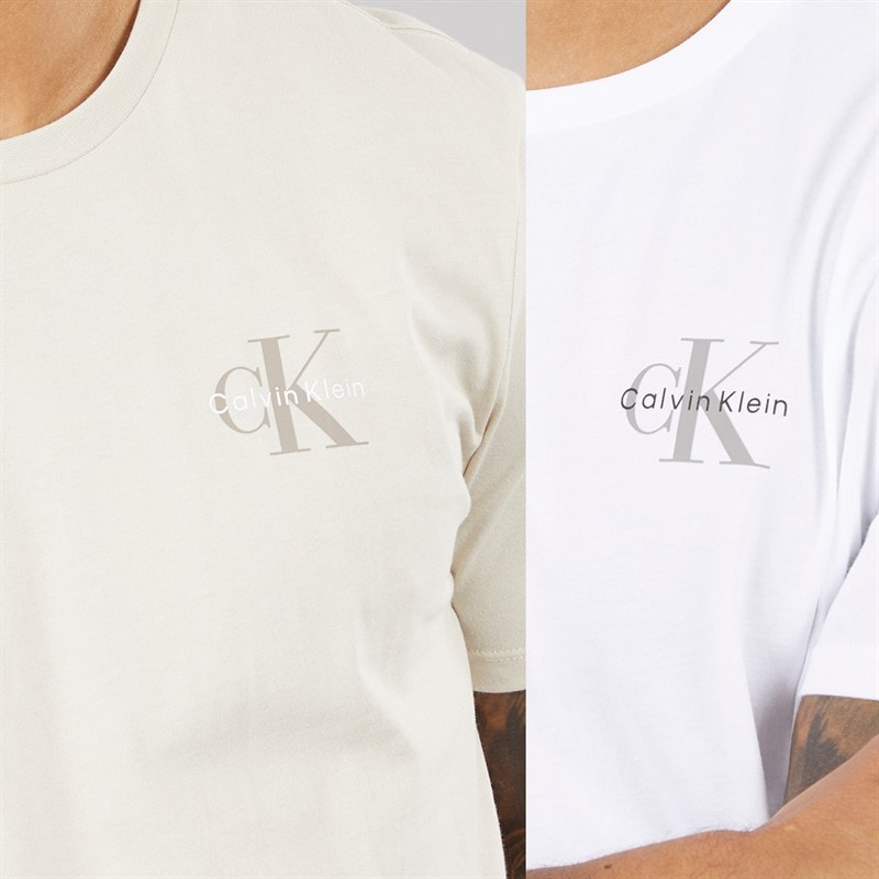 Calvin Klein Jeans Herren Klassisches Monogramm Logo T Shirt Bright White/Oatmeal - Bild 3