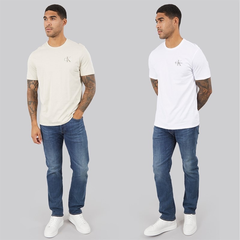 Calvin Klein Jeans Herren Klassisches Monogramm Logo T Shirt Bright White/Oatmeal - Bild 4