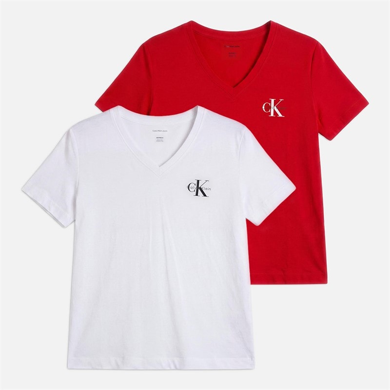 Calvin Klein Jeans Dames Logo Set van 2 T-shirts Adrenaline Rush/Brilliant White
