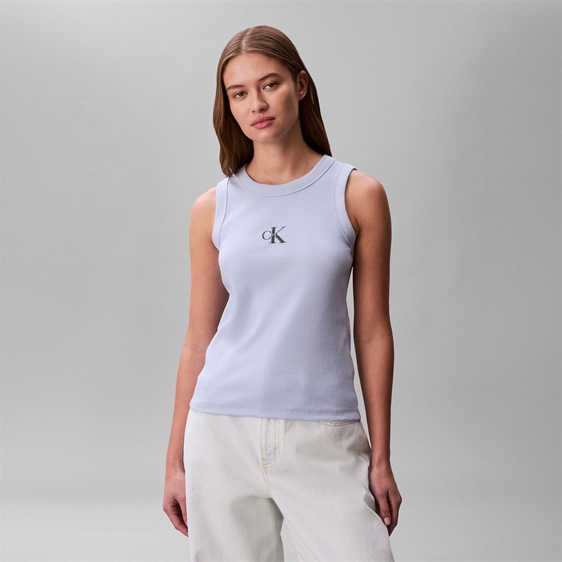Calvin Klein Jeans Débardeur côtelé Monologo Femme Breezy Blue