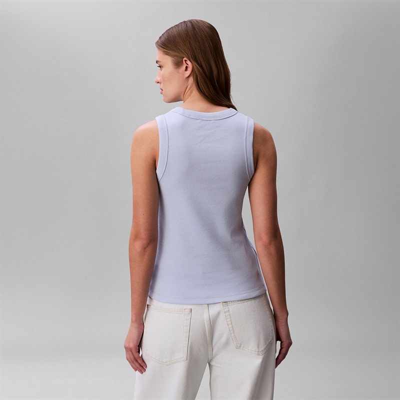 Calvin Klein Jeans Monologo top w prążki dla niej kolor Breezy Blue – zdjęcie  2