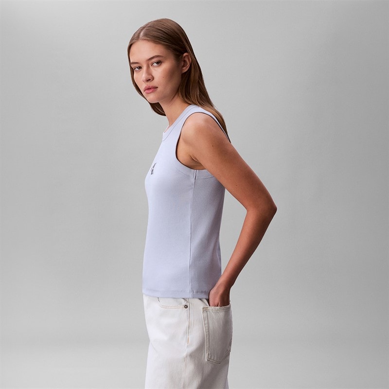 Calvin Klein Jeans Monologo top w prążki dla niej kolor Breezy Blue – zdjęcie  3