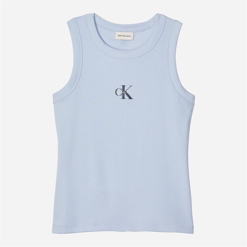Calvin Klein Jeans Monologo top w prążki dla niej kolor Breezy Blue – zdjęcie  5