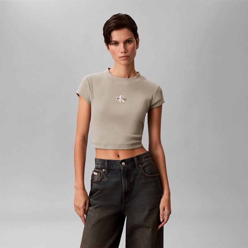 Calvin Klein Jeans T-shirt côtelé Monologo Femme Shadow