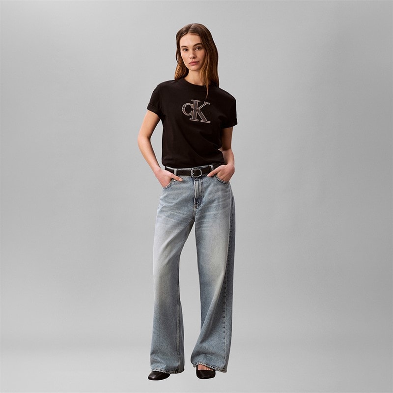 Calvin Klein Jeans Damen Klassisches T Shirt Schwarz - Bild 4